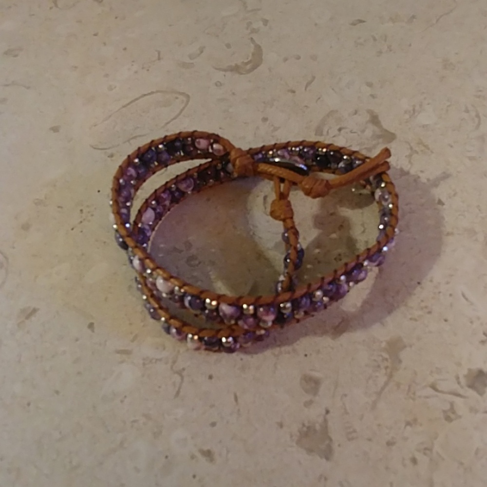 Purple Beaded Leather Wrap Bracelet 💐
